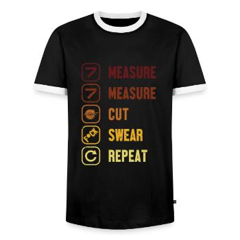 Measure Cut Swear Repeat Carpenter Wood Technician - Men's Ringer Shirt - black/white - Front - AI Model Female 172 light (172cm) & AI Model Male 178 light (178cm)