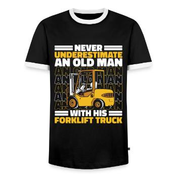 Never Underestimate An Old Man With Forklift Truck - Men's Ringer Shirt - black/white - Front - AI Model Female 172 light (172cm) & AI Model Male 178 light (178cm)