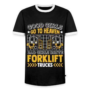 Bad Girls Drive Forklift Trucks Geländestapler - Men's Ringer Shirt - black/white - Front - AI Model Female 172 light (172cm) & AI Model Male 178 light (178cm)