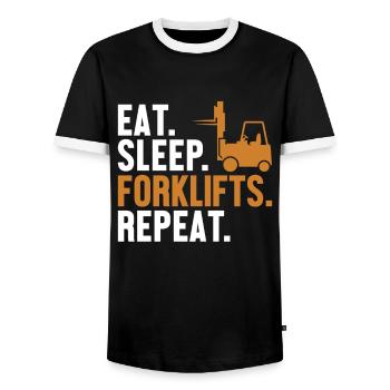 Chariots élévateurs Eat Sleep Repeat Chariot élévateur tout-terrain - T-shirt contrasté Homme - noir/blanc - Devant - AI Model Female 172 light (172cm) & AI Model Male 178 light (178cm)
