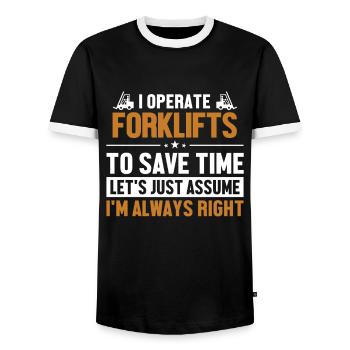 Forklifts Let's Assume I'm Right Geländestapler - Men's Ringer Shirt - black/white - Front - AI Model Female 172 light (172cm) & AI Model Male 178 light (178cm)