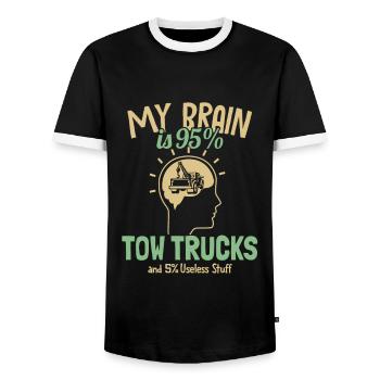 My Brain is 95% Tow Trucks Tow Driver - Men's Ringer Shirt - black/white - Front - AI Model Female 172 light (172cm) & AI Model Male 178 light (178cm)