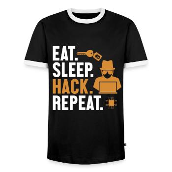 Manger Sleep Hack Répéter l’hameçonnage d’ingénierie sociale - T-shirt contrasté Homme - noir/blanc - Devant - AI Model Female 172 light (172cm) & AI Model Male 178 light (178cm)
