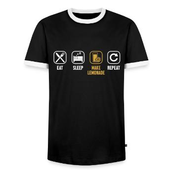 Manger dormir Faire de la limonade Répéter la limonade - T-shirt contrasté Homme - noir/blanc - Devant - AI Model Female 172 light (172cm) & AI Model Male 178 light (178cm)