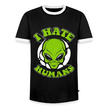 Je déteste les humains Conspiration Außerirdischer Ufo Alien - T-shirt contrasté Homme - noir/blanc - Devant - AI Model Female 172 light (172cm) & AI Model Male 178 light (178cm)