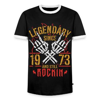 Legendary since 1973 Vintage Birthday Gift - Men's Ringer Shirt - black/white - Front - AI Model Female 172 light (172cm) & AI Model Male 178 light (178cm)