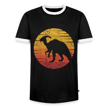 Retro Parasaurolophini Dinosaur Lover - Men's Ringer Shirt - black/white - Front - AI Model Female 172 light (172cm) & AI Model Male 178 light (178cm)