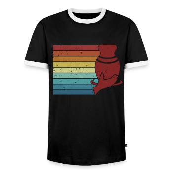 Retro Pottery Pro Wheel Hobby Lover Pottery - Men's Ringer Shirt - black/white - Front - AI Model Female 172 light (172cm) & AI Model Male 178 light (178cm)