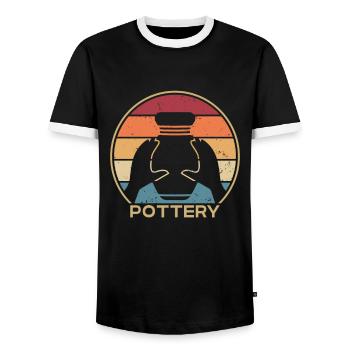 Retro Pottery Wheel Hobby Pottery Pro Lover - Men's Ringer Shirt - black/white - Front - AI Model Female 172 light (172cm) & AI Model Male 178 light (178cm)