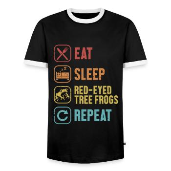 Eat Sleep Red-Eyed Tree Frogs Repeat Pet Red Eyed - Men's Ringer Shirt - black/white - Front - AI Model Female 172 light (172cm) & AI Model Male 178 light (178cm)