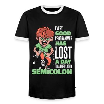 A perdu un jour à cause d’un codeur de points-virgules égaré - T-shirt contrasté Homme - noir/blanc - Devant - AI Model Female 172 light (172cm) & AI Model Male 178 light (178cm)