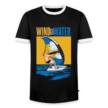 Wind And Water Surfers Surfers Water Sports - Men's Ringer Shirt - black/white - Front - AI Model Female 172 light (172cm) & AI Model Male 178 light (178cm)