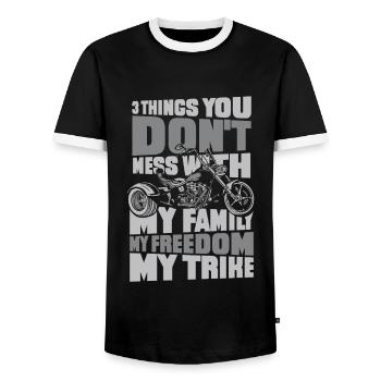 Ma famille Ma liberté Mon Trike Trikebike - T-shirt contrasté Homme - noir/blanc - Devant - AI Model Female 172 light (172cm) & AI Model Male 178 light (178cm)