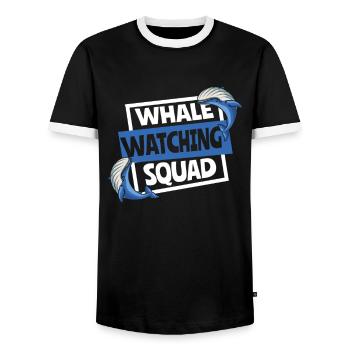 Équipe d'observation des baleines Béluga bleu Cétacé Baleine - T-shirt contrasté Homme - noir/blanc - Devant - AI Model Female 172 light (172cm) & AI Model Male 178 light (178cm)