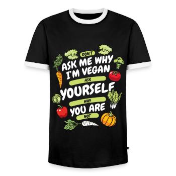 Don't Ask Me Why I'm Vegan Vegan Vegans Veganism - Men's Ringer Shirt - black/white - Front - AI Model Female 172 light (172cm) & AI Model Male 178 light (178cm)