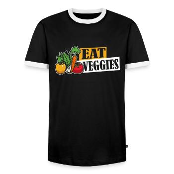 Eat Veggies Plant-Based Vegan Vegans Vegetarian - Men's Ringer Shirt - black/white - Front - AI Model Female 172 light (172cm) & AI Model Male 178 light (178cm)