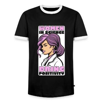 Women In Science Bring Positivity STEM Scientist - Men's Ringer Shirt - black/white - Front - AI Model Female 172 light (172cm) & AI Model Male 178 light (178cm)