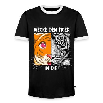 Réveillez le tigre en vous Wildcat Big Cat - T-shirt contrasté Homme - noir/blanc - Devant - AI Model Female 172 light (172cm) & AI Model Male 178 light (178cm)
