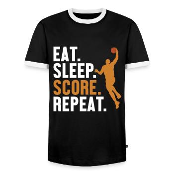 Eat Sleep Score Repeat Basketballer Basketballfan - Men's Ringer Shirt - black/white - Front - AI Model Female 172 light (172cm) & AI Model Male 178 light (178cm)