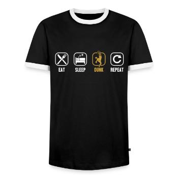 Eat Sleep Dunk Repeat Basketball Hoop Basketball Player - Men's Ringer Shirt - black/white - Front - AI Model Female 172 light (172cm) & AI Model Male 178 light (178cm)