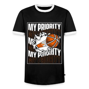 My Priority Basketballer Basketball Hoop Basketball - Men's Ringer Shirt - black/white - Front - AI Model Female 172 light (172cm) & AI Model Male 178 light (178cm)