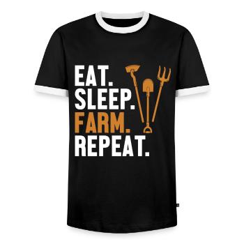 Eat Sleep Farm Repeat Agriculture Organic Farmer - Men's Ringer Shirt - black/white - Front - AI Model Female 172 light (172cm) & AI Model Male 178 light (178cm)