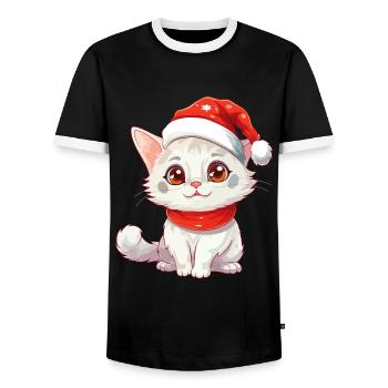 Cat Christmas Christmas Cat Cute Merry Catmas - Men's Ringer Shirt - black/white - Front - AI Model Female 172 light (172cm) & AI Model Male 178 light (178cm)