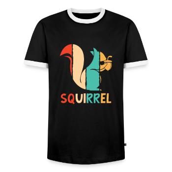 Retro Grey Squirrel Fox Squirrel - Men's Ringer Shirt - black/white - Front - AI Model Female 172 light (172cm) & AI Model Male 178 light (178cm)