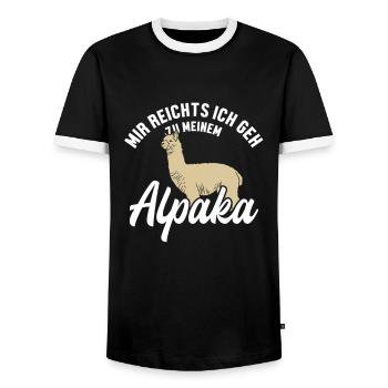 I've had enough, I'm going to the alpaca Pako Lama Huacaya - Men's Ringer Shirt - black/white - Front - AI Model Female 172 light (172cm) & AI Model Male 178 light (178cm)