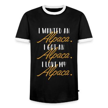 I love my Alpaca Huacaya Pako Llama Alpaca Breeder - Men's Ringer Shirt - black/white - Front - AI Model Female 172 light (172cm) & AI Model Male 178 light (178cm)