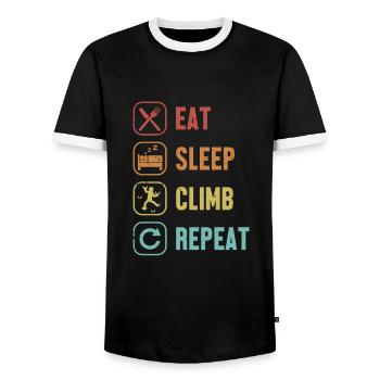 Eat Sleep Climb Repeat Bouldering Sport Climbing - Men's Ringer Shirt - black/white - Front - AI Model Female 172 light (172cm) & AI Model Male 178 light (178cm)