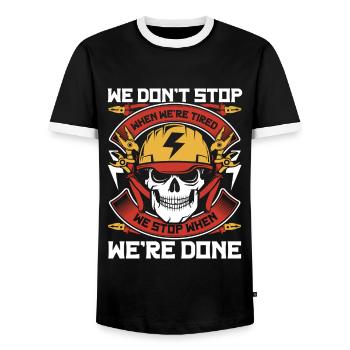 Electrician Stop When We're Done Elektrotechniker - Men's Ringer Shirt - black/white - Front - AI Model Female 172 light (172cm) & AI Model Male 178 light (178cm)