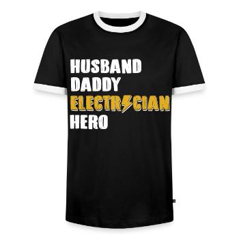 Mari Papa Électricien Héros Ingénieur électricien - T-shirt contrasté Homme - noir/blanc - Devant - AI Model Female 172 light (172cm) & AI Model Male 178 light (178cm)
