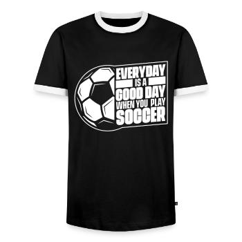 Everyday Is Good Day Soccer God Soccer Player - Men's Ringer Shirt - black/white - Front - AI Model Female 172 light (172cm) & AI Model Male 178 light (178cm)