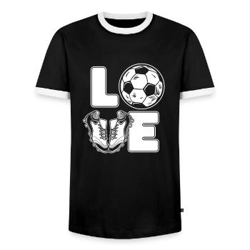 Love Soccer Player Professional Soccer God - Men's Ringer Shirt - black/white - Front - AI Model Female 172 light (172cm) & AI Model Male 178 light (178cm)