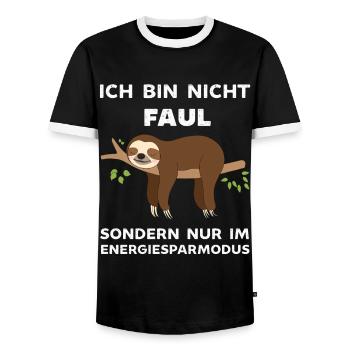 Ich bin nicht Faul ich spare Energie ein Faultier - Männer Kontrast-T-Shirt - Schwarz/Weiß - Vorne - AI Model Female 172 light (172cm) & AI Model Male 178 light (178cm)