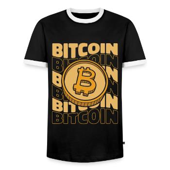 Bitcoin Text Crypto Kryptowährung Blockchain - Männer Kontrast-T-Shirt - Schwarz/Weiß - Vorne - AI Model Female 172 light (172cm) & AI Model Male 178 light (178cm)