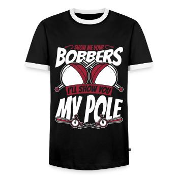 Montrez-moi vos bobbers pêche en haute mer pêcheur à la mouche - T-shirt contrasté Homme - noir/blanc - Devant - AI Model Female 172 light (172cm) & AI Model Male 178 light (178cm)