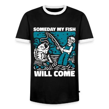 Someday My Fish Will Come Fliegenfischer - Männer Kontrast-T-Shirt - Schwarz/Weiß - Vorne - AI Model Female 172 light (172cm) & AI Model Male 178 light (178cm)