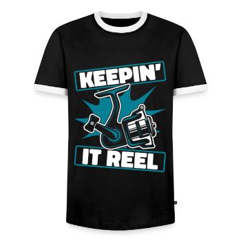 Keepin It Reel Spinnfischer Hochseeangler Angler - Männer Kontrast-T-Shirt - Schwarz/Weiß - Vorne - AI Model Female 172 light (172cm) & AI Model Male 178 light (178cm)