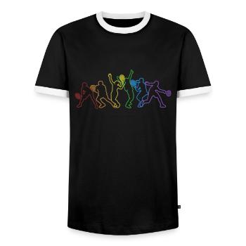 Tennis LGBT Rainbow Tennis Coach Tennis Player - Men's Ringer Shirt - black/white - Front - AI Model Female 172 light (172cm) & AI Model Male 178 light (178cm)