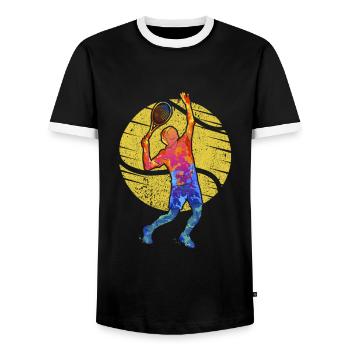 Tennis Player Tennis Racket Tennis Coach Tennis - Men's Ringer Shirt - black/white - Front - AI Model Female 172 light (172cm) & AI Model Male 178 light (178cm)