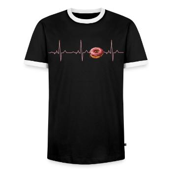 Donut Heartbeat T-Shirt ECG Funny Food - Men's Ringer Shirt - black/white - Front - AI Model Female 172 light (172cm) & AI Model Male 178 light (178cm)