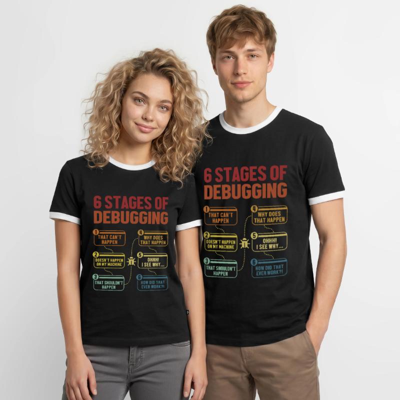 6 Stages of Debugging Softwareingenieur Coder Männer Kontrast-T-Shirt