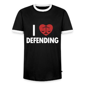 I Love Defending Attorney General Legal Counsel - Men's Ringer Shirt - black/white - Front - AI Model Female 172 light (172cm) & AI Model Male 178 light (178cm)
