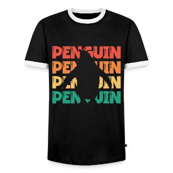 Retro Penguin Seabird King Penguin - Men's Ringer Shirt - black/white - Front - AI Model Female 172 light (172cm) & AI Model Male 178 light (178cm)