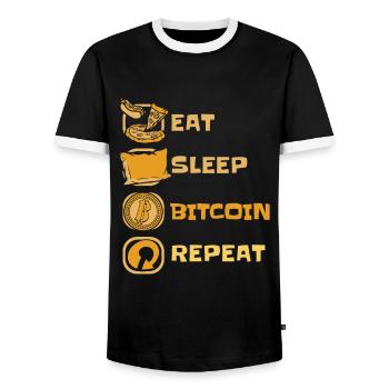 Eat Sleep Bitcoin Repeat Cryptocurrency Blockchain - Men's Ringer Shirt - black/white - Front - AI Model Female 172 light (172cm) & AI Model Male 178 light (178cm)