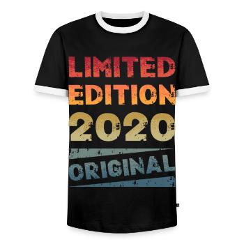 Édition Limitée Fête d’Anniversaire Vintage 2020 - T-shirt contrasté Homme - noir/blanc - Devant - AI Model Female 172 light (172cm) & AI Model Male 178 light (178cm)