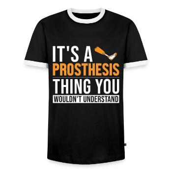 Es ist eine Prothesensache Prothesen-Gliedmaßen-Benutzerbein - Männer Kontrast-T-Shirt - Schwarz/Weiß - Vorne - AI Model Female 172 light (172cm) & AI Model Male 178 light (178cm)