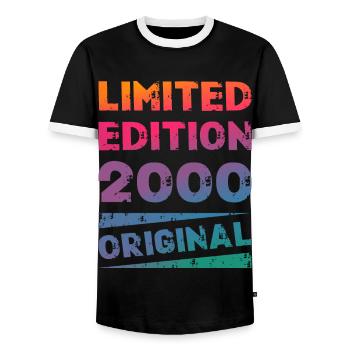 Limited Edition Birthday Party Vintage 2000 - Men's Ringer Shirt - black/white - Front - AI Model Female 172 light (172cm) & AI Model Male 178 light (178cm)